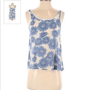 Sheer Floral Tank Top - blue sunflowers